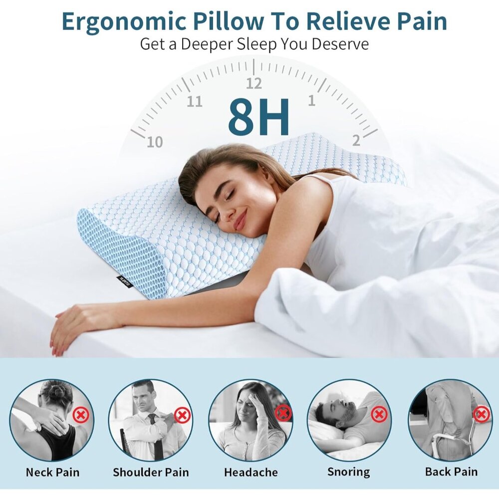 Cervical Pillow for Neck Pain Relief, Contour Memory Foam Pillows for Sleeping, - Picture 3 of 7